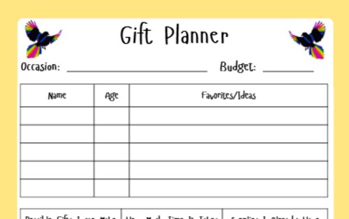 Gift Planner notepad
